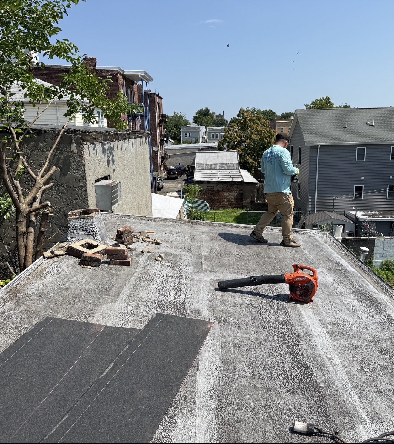 Flat roof prepared for membrane replacement
