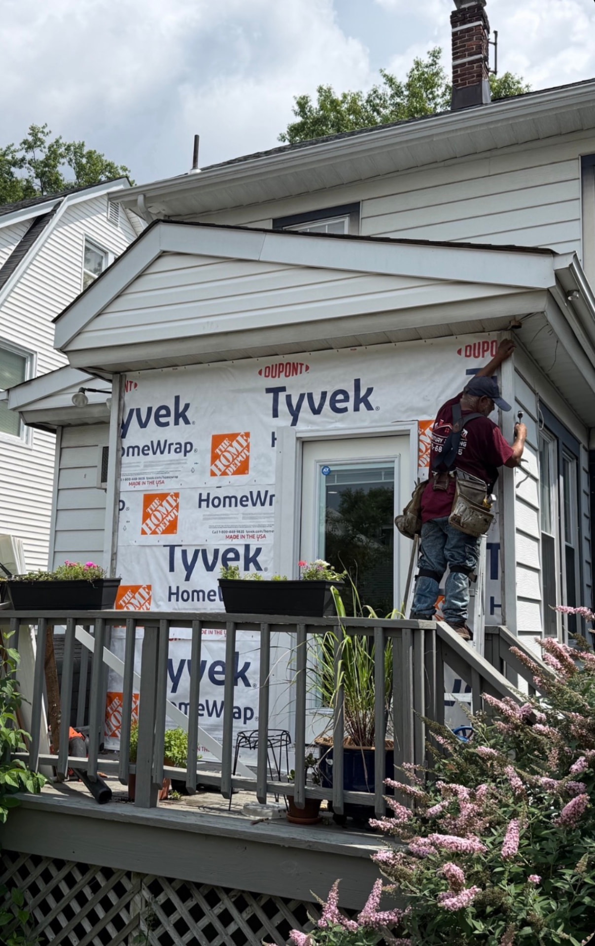 House wrap installed before new siding on a residential addition
