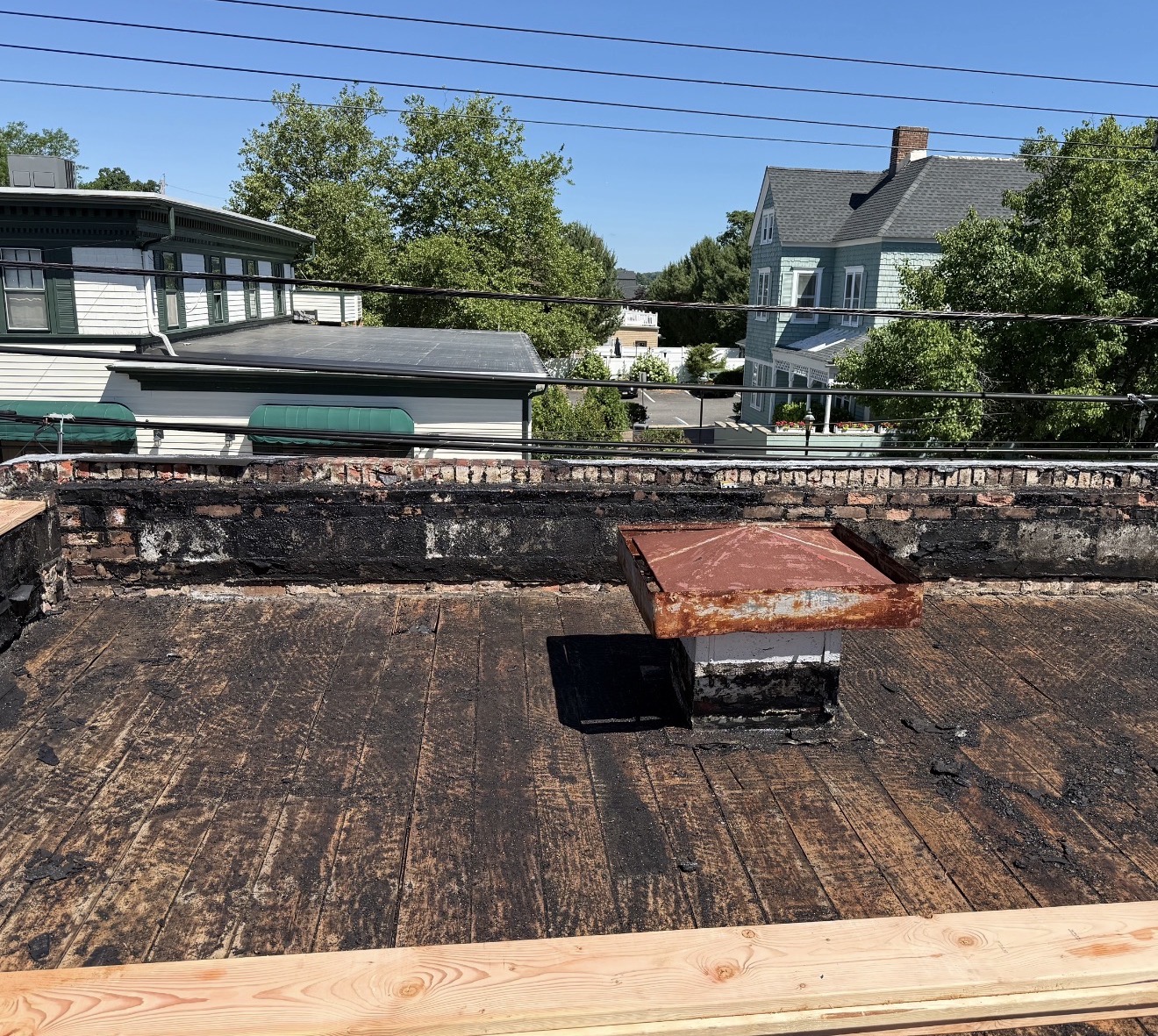 Exposed commercial roof deck during tear-off