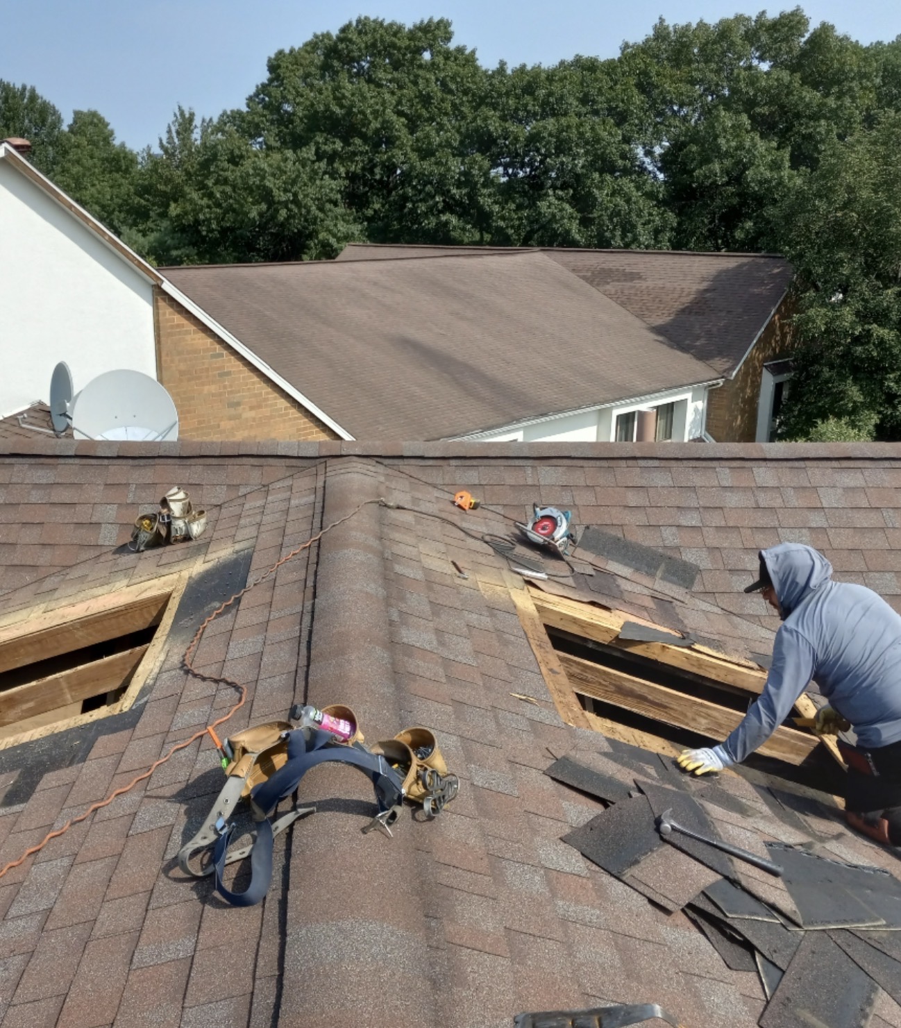 Roof deck openings prepared for skylight installation