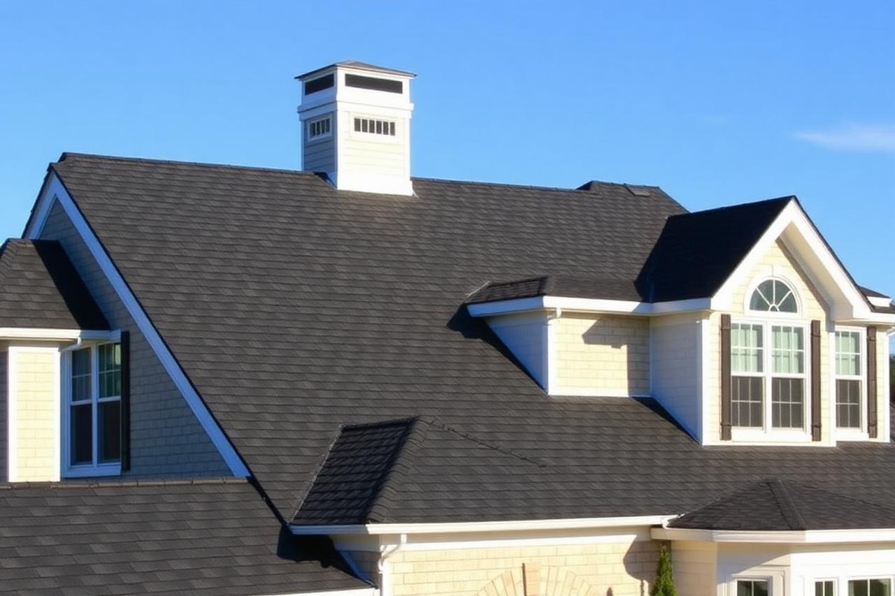 Completed architectural asphalt shingle roof on a two-story Carteret, NJ colonial home