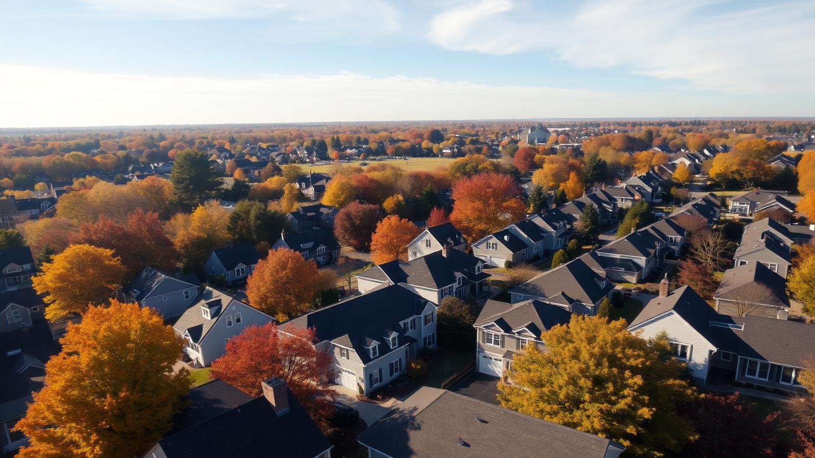 Aerial view of New Jersey suburban rooftops